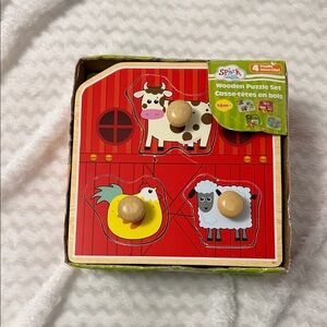 #124 Wooden Puzzle Set - Red Farm Animal Puzzle